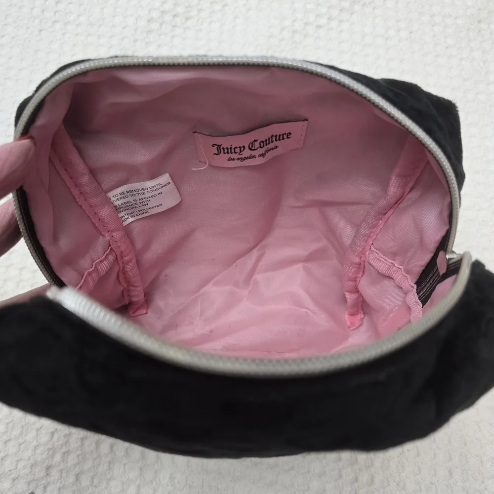 Juicy Couture Black Plush Heart-Pattern Make Up Bag